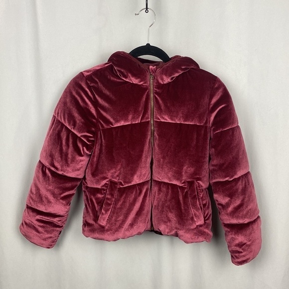 Old NAVY Velvet Dark Pink Puffer Jacket L (10-12) - Picture 2 of 13